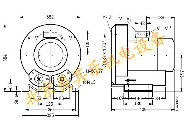  2GH710/3kw高壓鼓風(fēng)機(jī)CAD尺寸圖