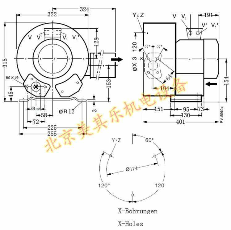 2GH420/2.2kw雙段高壓鼓風(fēng)機(jī)CAD尺寸圖
